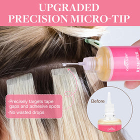 GOO GOO cleaning adhesive residue from hair after treatment, restores clean bonds