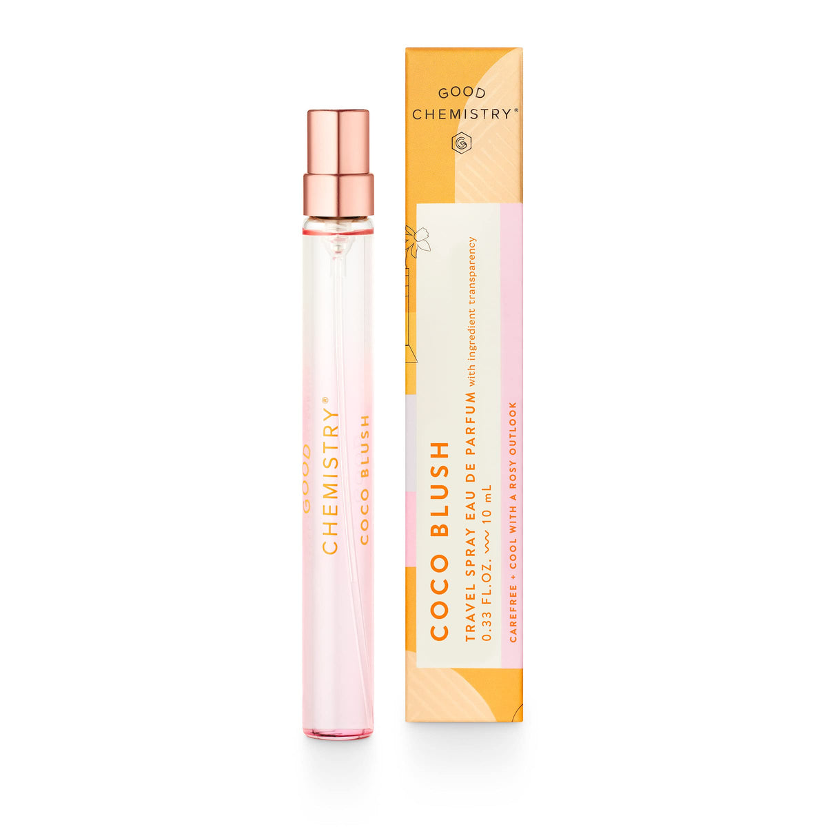 Good Chemistry Coco Blush front packaging showing compact travel spray and polished finish
