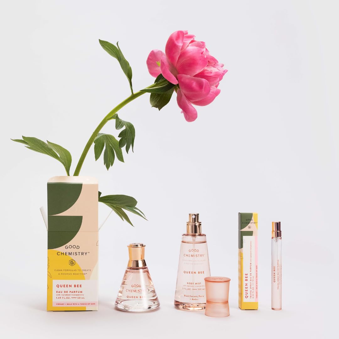 Good Chemistry bottle beside a hand to show scale and portable 1.7 fl oz benefit