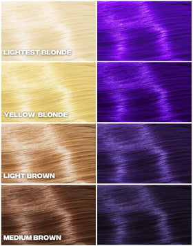 Good Dye Young applied on light blonde hair showing vivid purple payoff and color impact