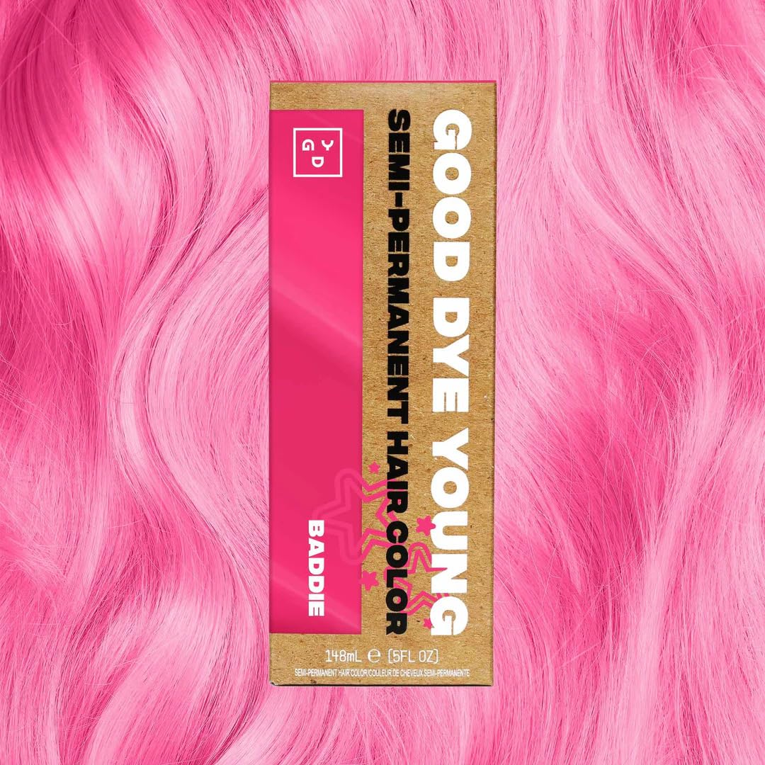 Good Dye Young Baddie applied on bleached hair showing vivid hot-pink payoff benefit