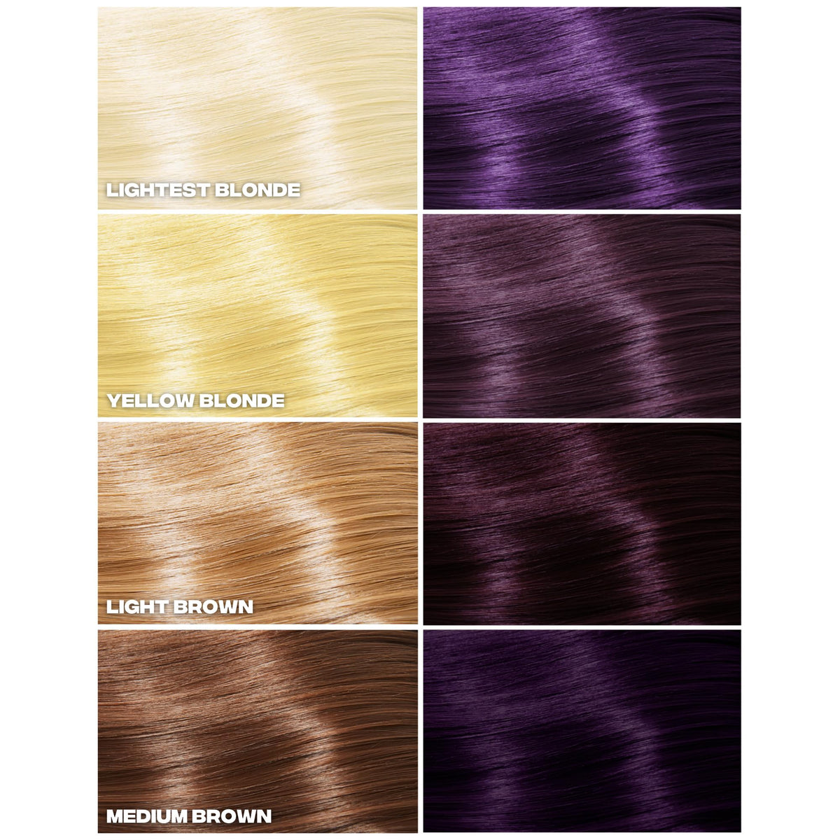 Good Dye Young applied to blonde hair strand showing vivid eggplant purple result