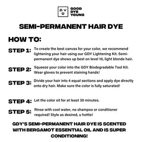 Good Dye Young before and after strand showing vivid pink payoff on blonde