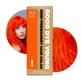 Good Dye Young Riot front packaging showing neon orange tube and branding for bold color