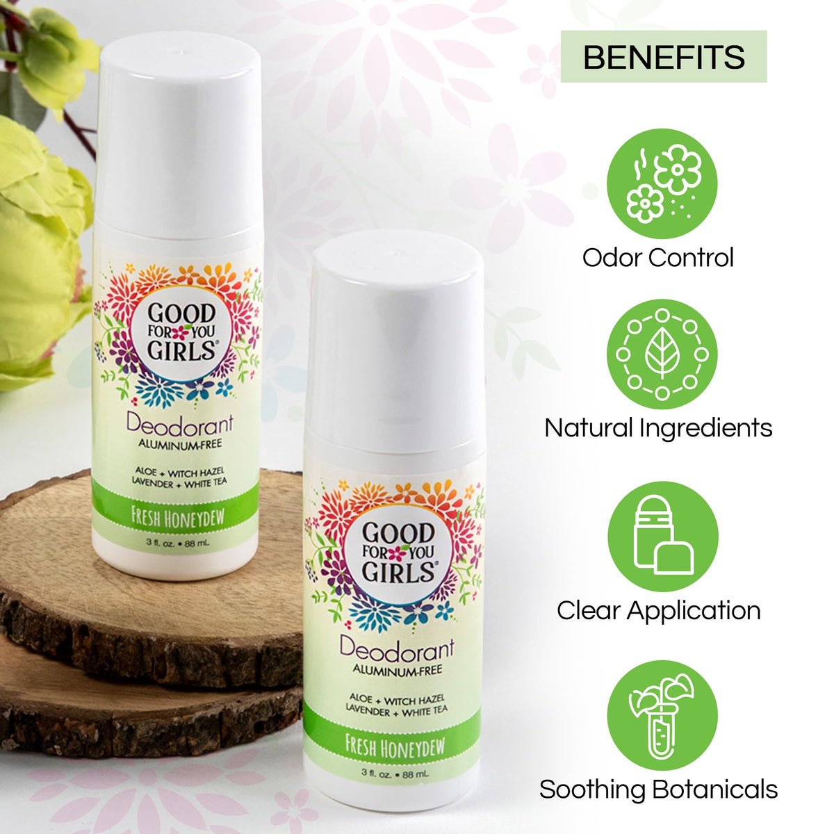 Good For You Girls being applied to underarm showing quick-drying discreet odor protection