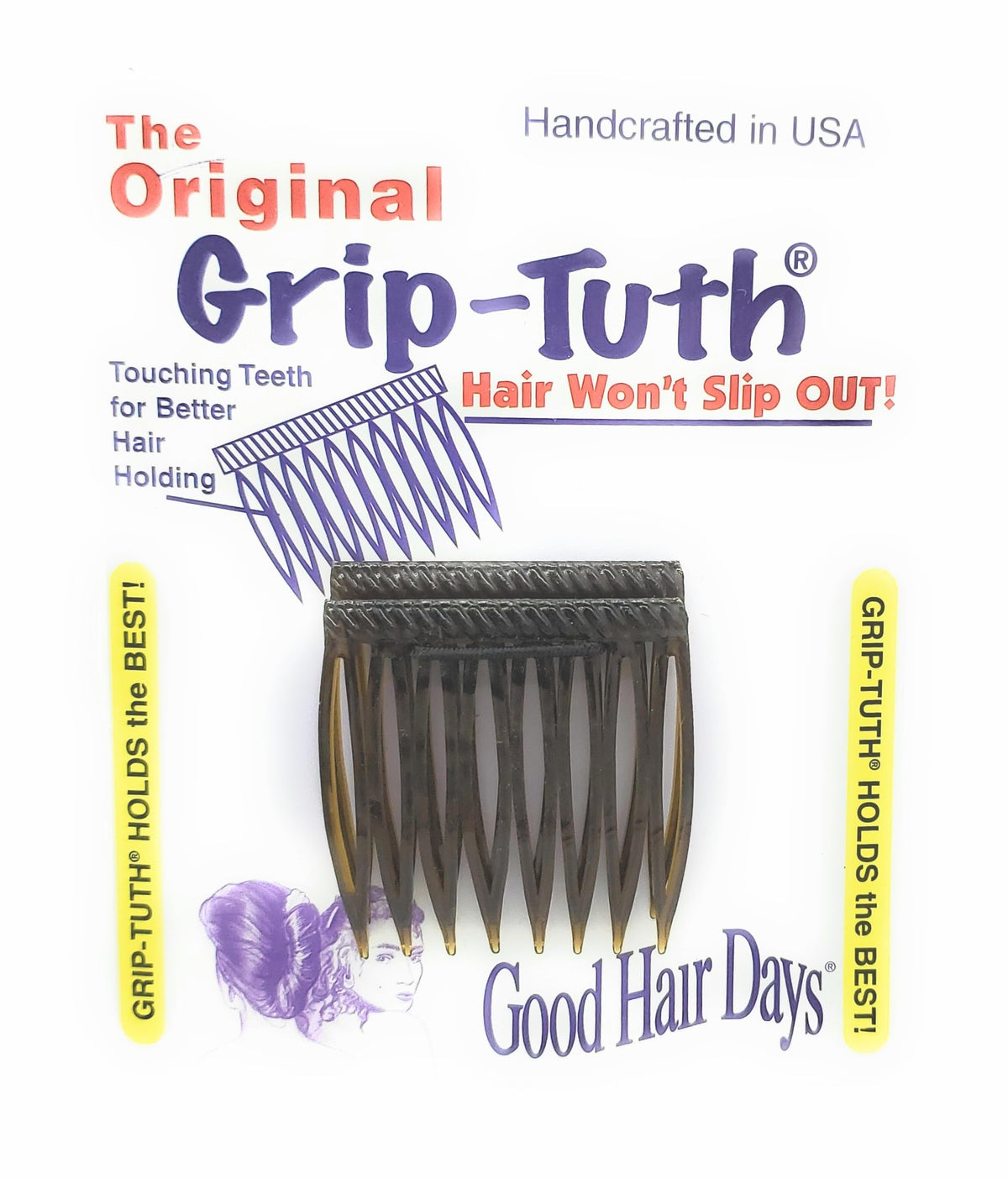 Good Hair Days close-up of interlocking teeth demonstrating secure non-slip hold advantage