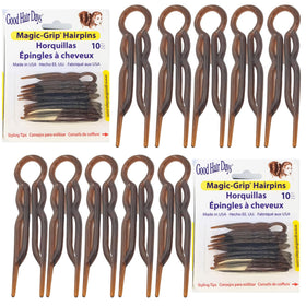 Good Hair Days front packaging of tortoise shell hairpins showing set of 20, promotes secure hold