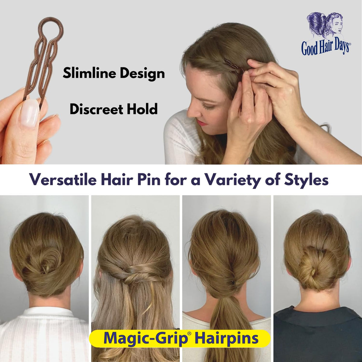 Good Hair Days label showing USA-made mark and product finish for durable quality