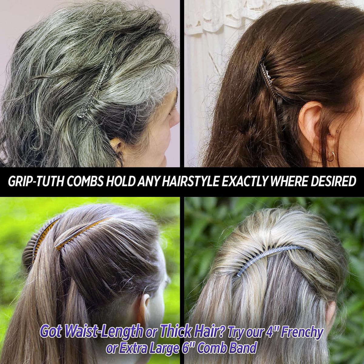 Good Hair Days comb used to secure a bun in a lifestyle shot showing professional finish benefit