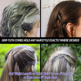Good Hair Days comb used to secure a bun in a lifestyle shot showing professional finish benefit