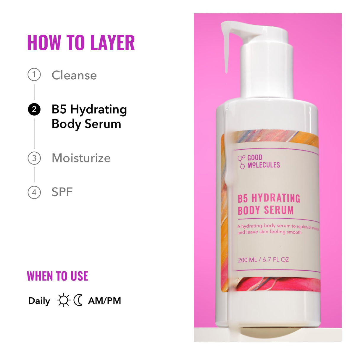 Good Molecules bottle beside hand to show 120ml scale and travel convenience