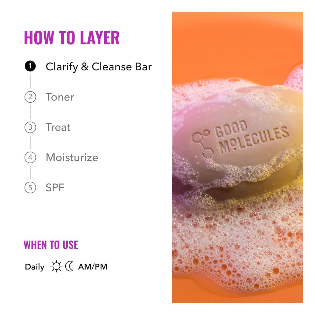 Good Molecules bar being used in shower showing convenient body cleansing