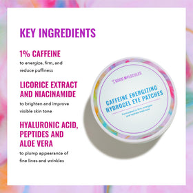 Good Molecules patches applied under eye demonstrating de-puffing effect
