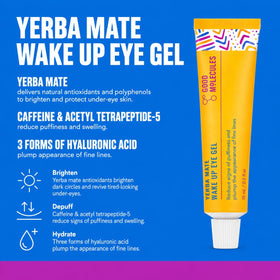 Good Molecules Yerba Mate Wake Up Eye Gel tube close-up highlighting travel-friendly size