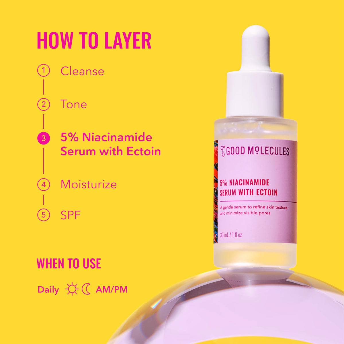 Good Molecules ingredient label highlighting ectoin and niacinamide benefits