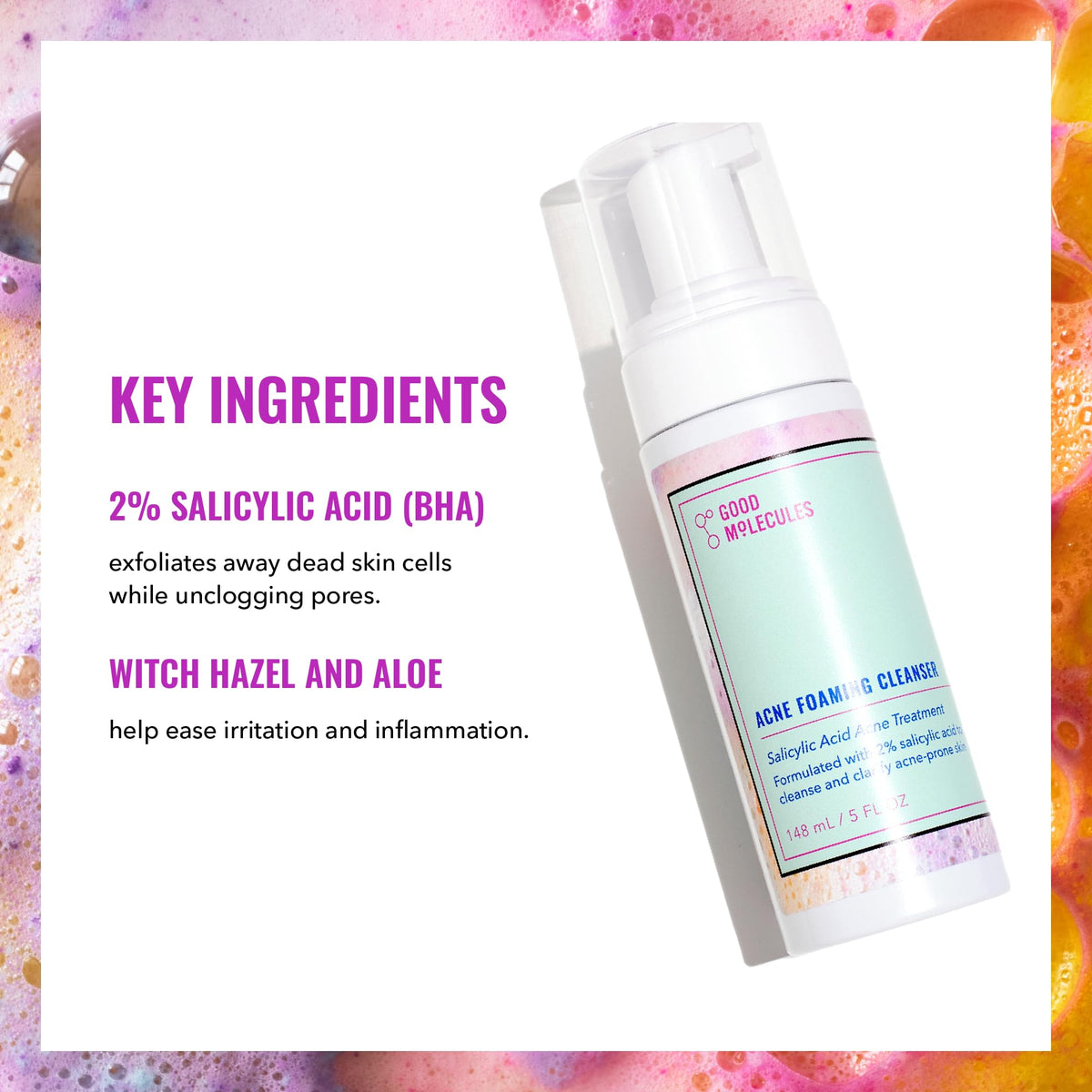 Good Molecules cleanser dispensed into hand showing easy pump use and convenient application