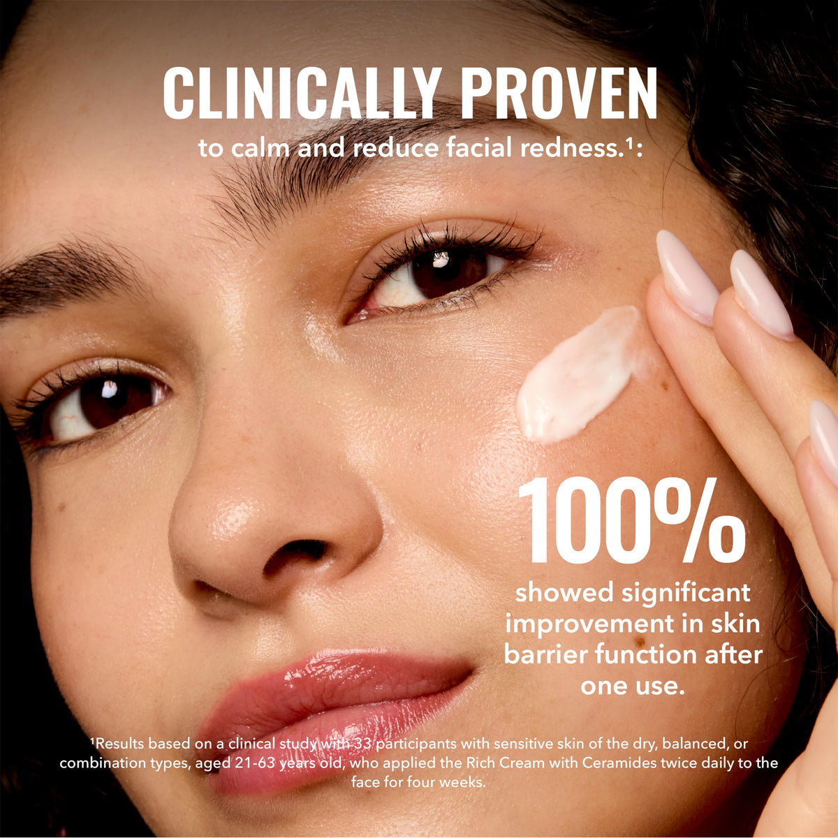 Good Molecules cream on fingers demonstrating silky spreadability and absorption