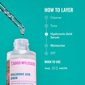 Good Molecules clear serum dispensed on skin demonstrating lightweight feel