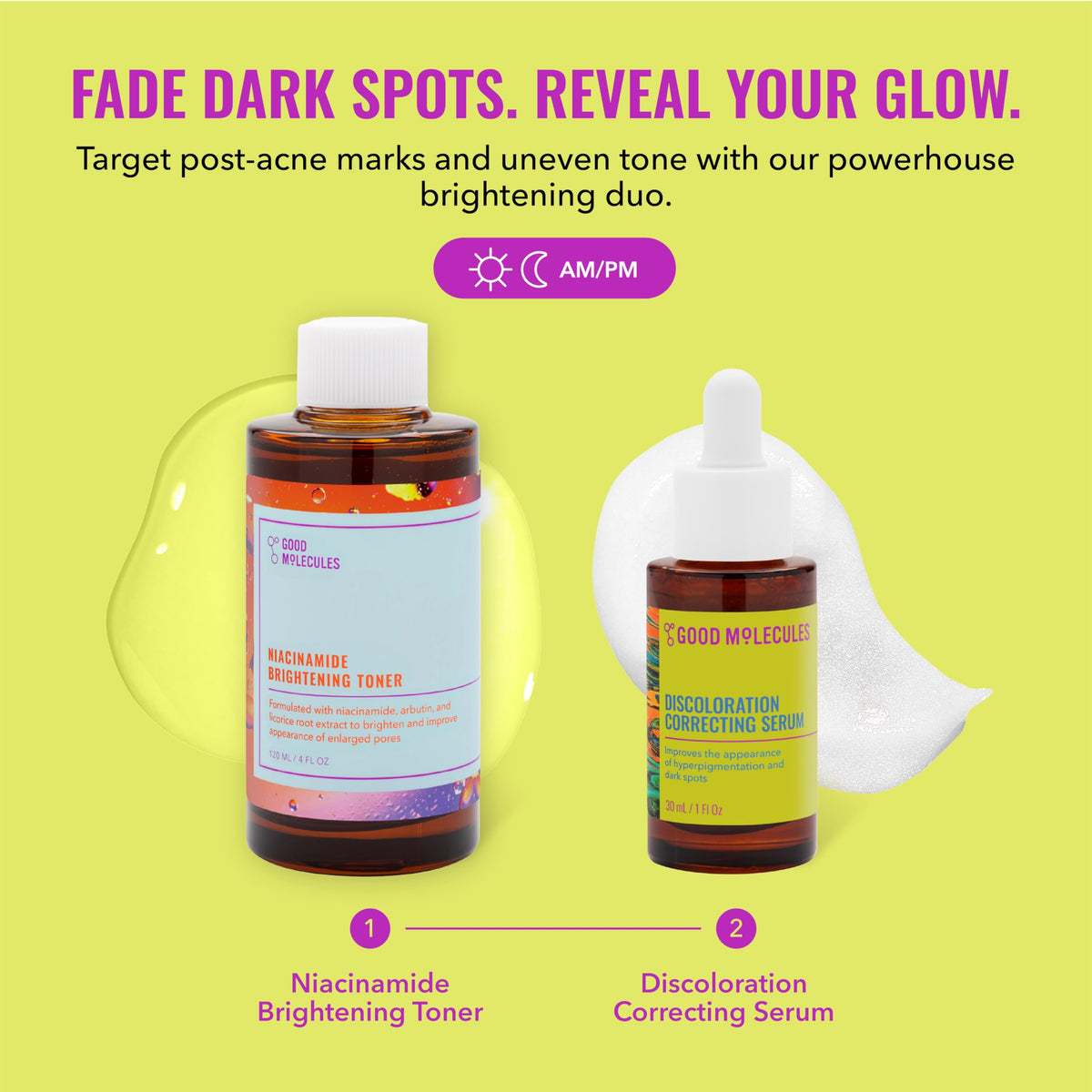 Good Molecules serum dropper dispensing clear serum for precise discoloration treatment