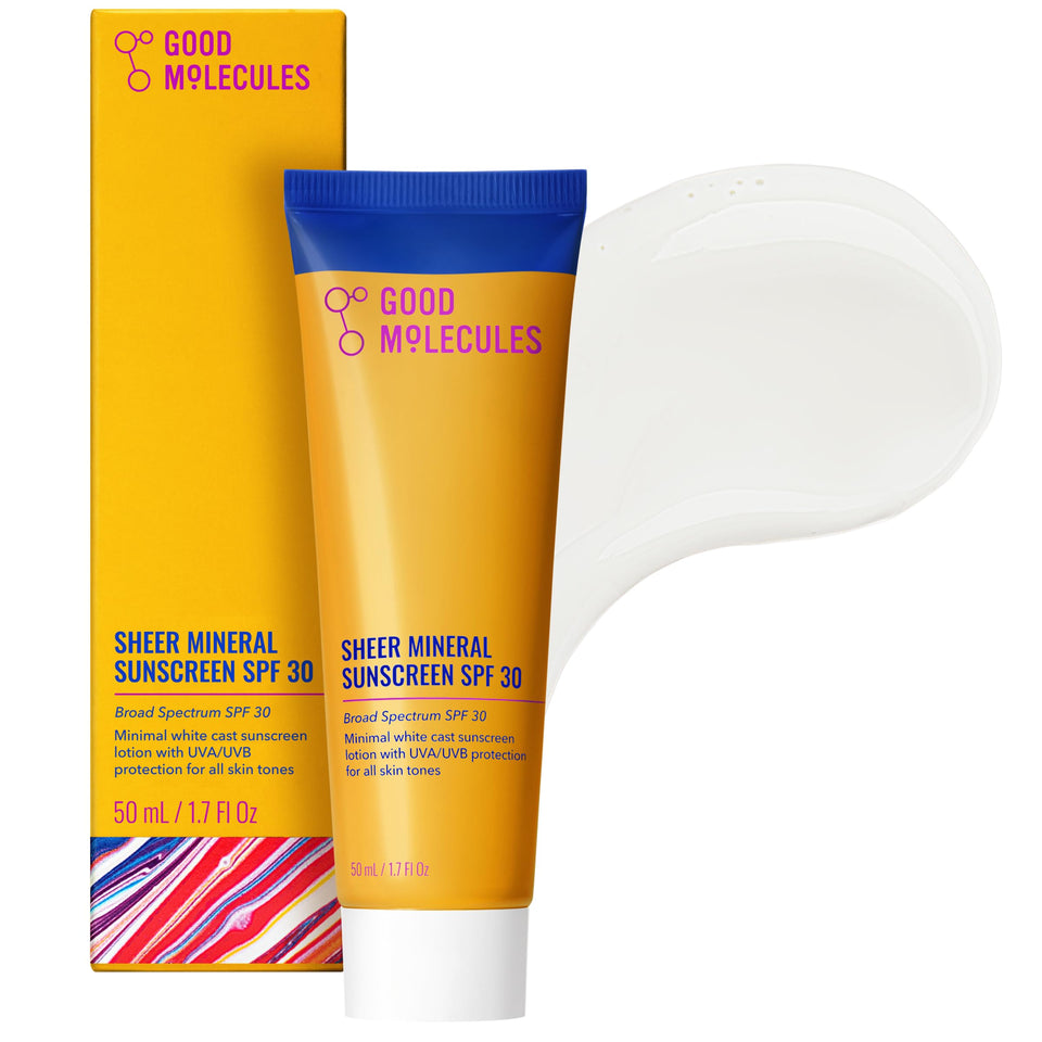 Good Molecules front packaging shot showing SPF 30 tube and clear labeling