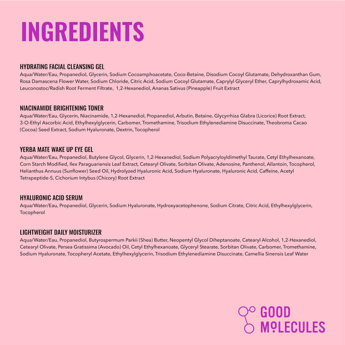 Good Molecules products held in hand for scale, clear size and travel benefit