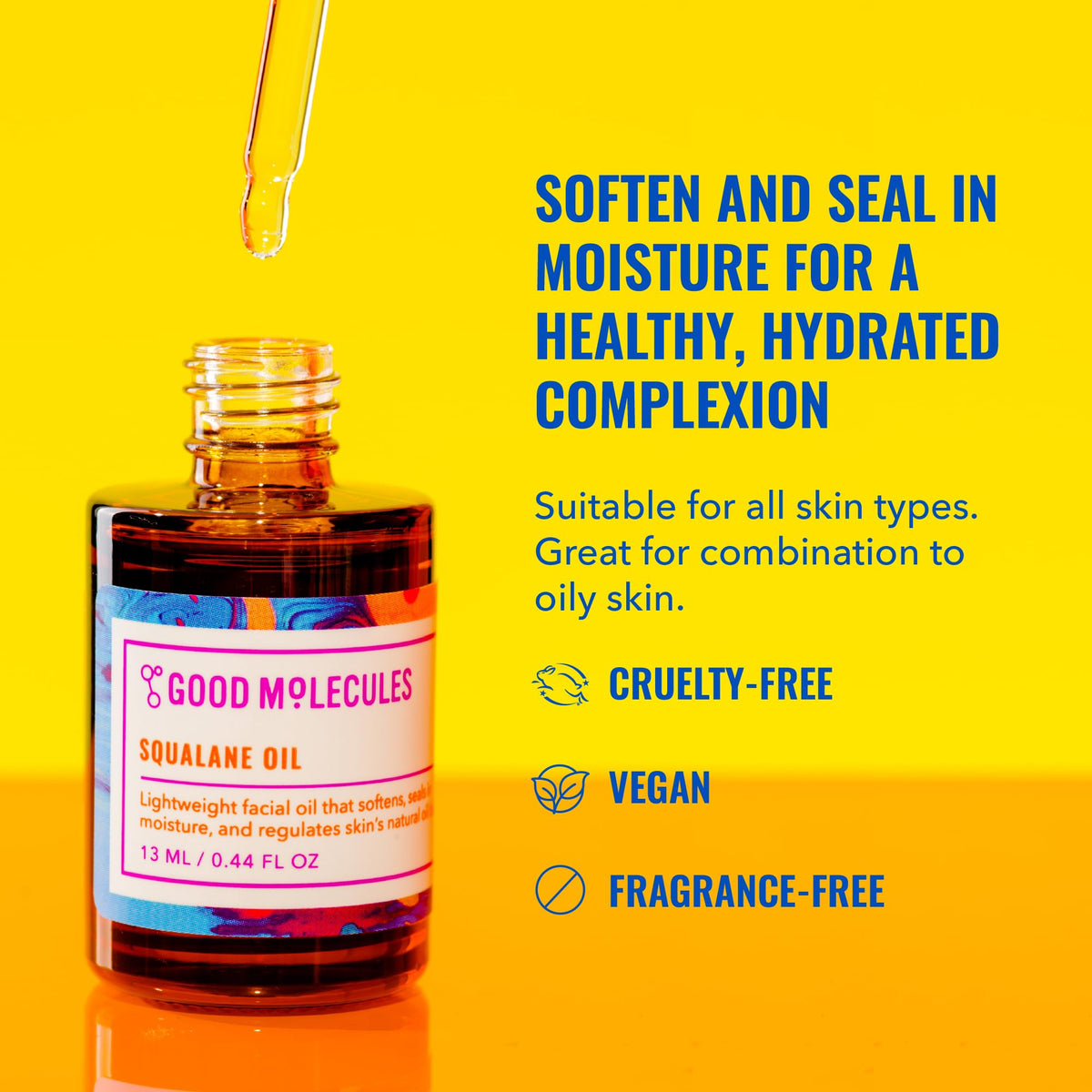 Good Molecules dropper dispensing squalane for precise, waste-free application