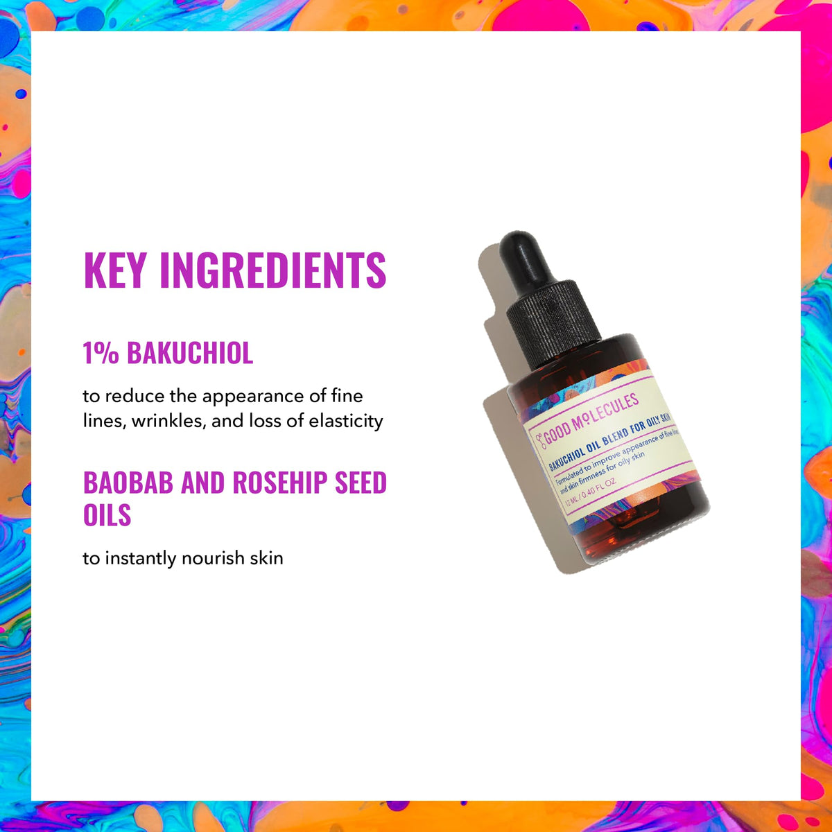 Good Molecules oil texture closeup on skin, shows fast-absorbing, non-greasy finish benefit