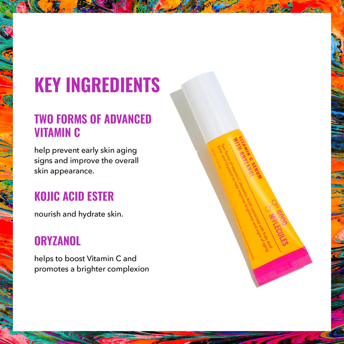 Good Molecules serum texture droplet on fingertip, shows lightweight absorption benefit
