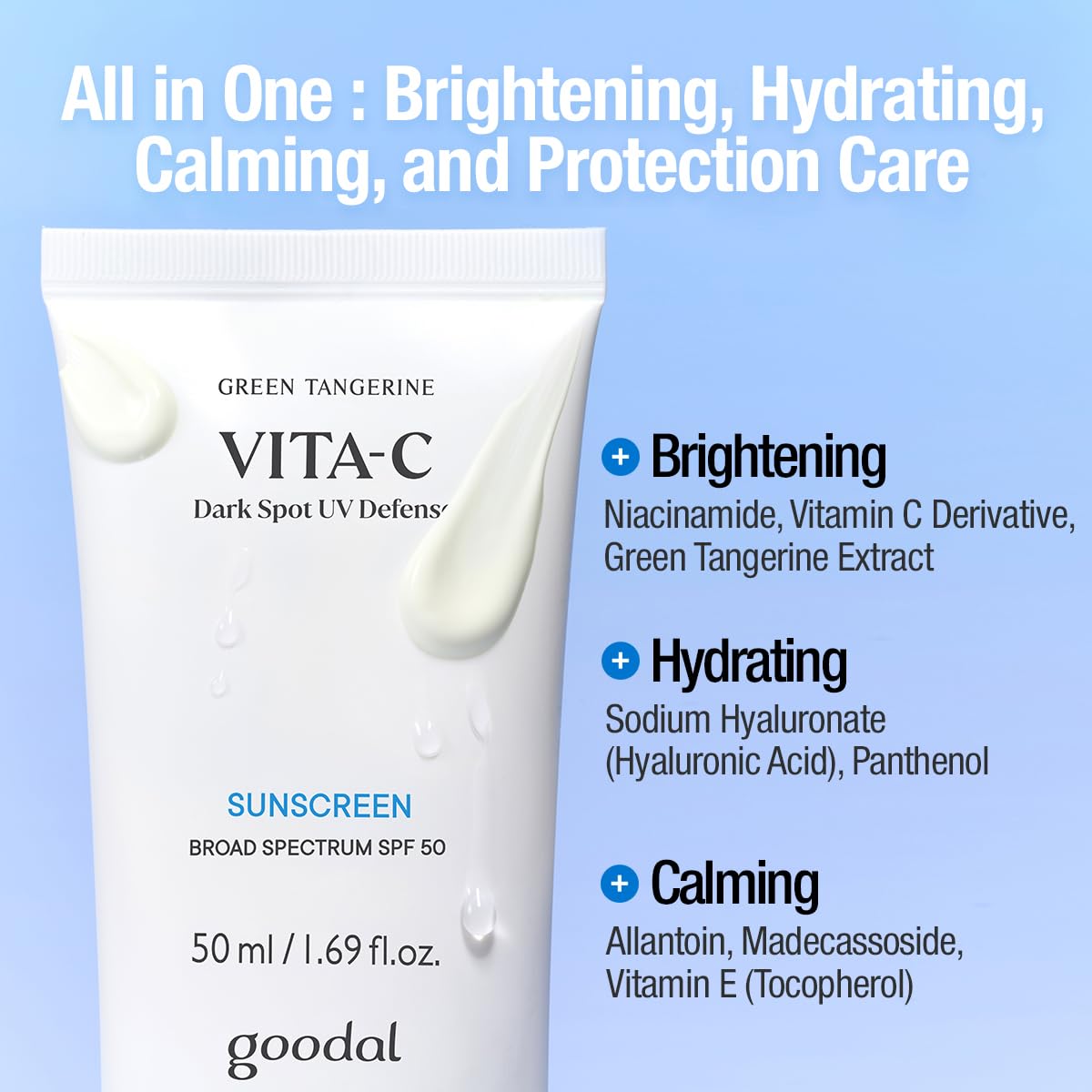 GOODAL close-up label with green tangerine and niacinamide listed