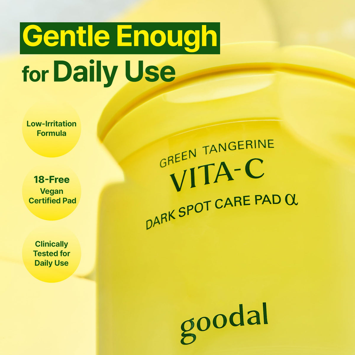 GOODAL pads beside ruler and open jar showing 70-pad supply