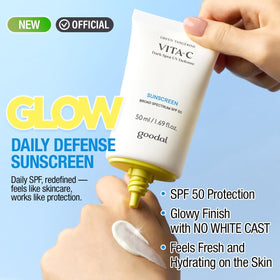 GOODAL sunscreen texture dispensed from pump showing lightweight absorption