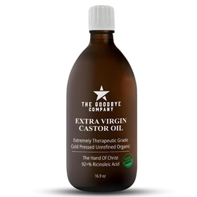GoodBye Company amber glass bottle front label showing organic certification and benefit