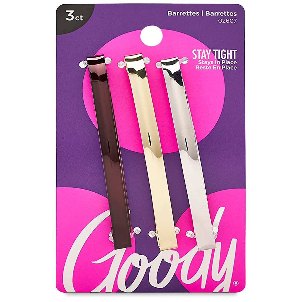 GOODY barrette front packaging showing snap clasp and reliable hold