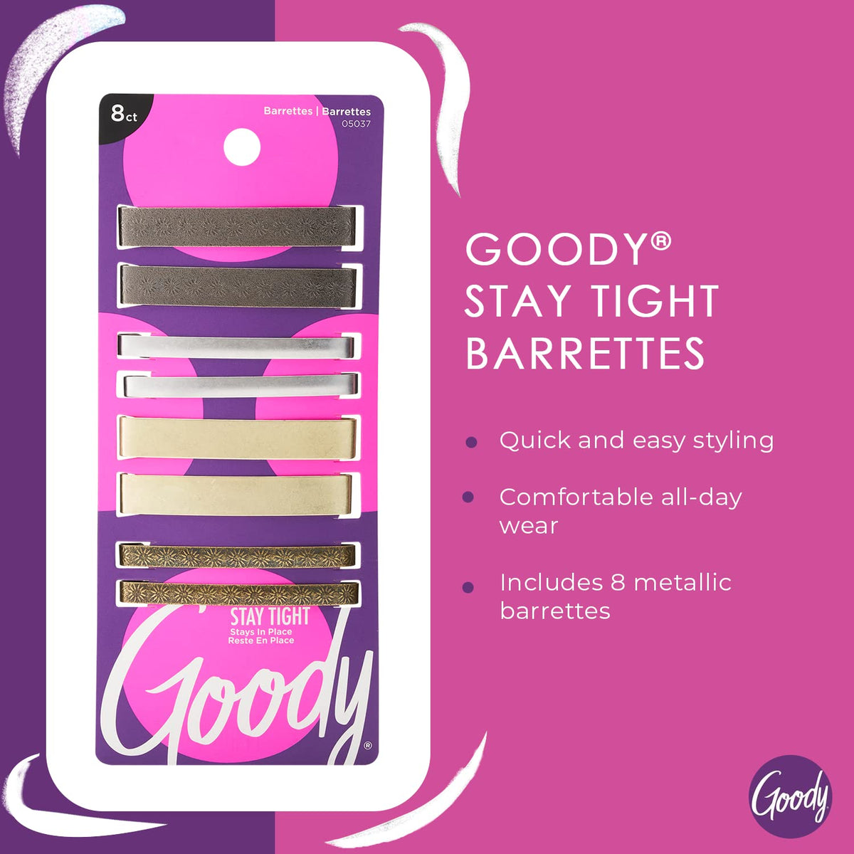 Goody barrette close-up showing smooth finish and no-slip texture for secure grip