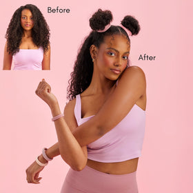 Goody elastic held in hand to show size and flexible ComfortFlex benefit