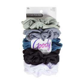 GOODY front packaging showing 12 cool-tone scrunchies and easy selection benefit