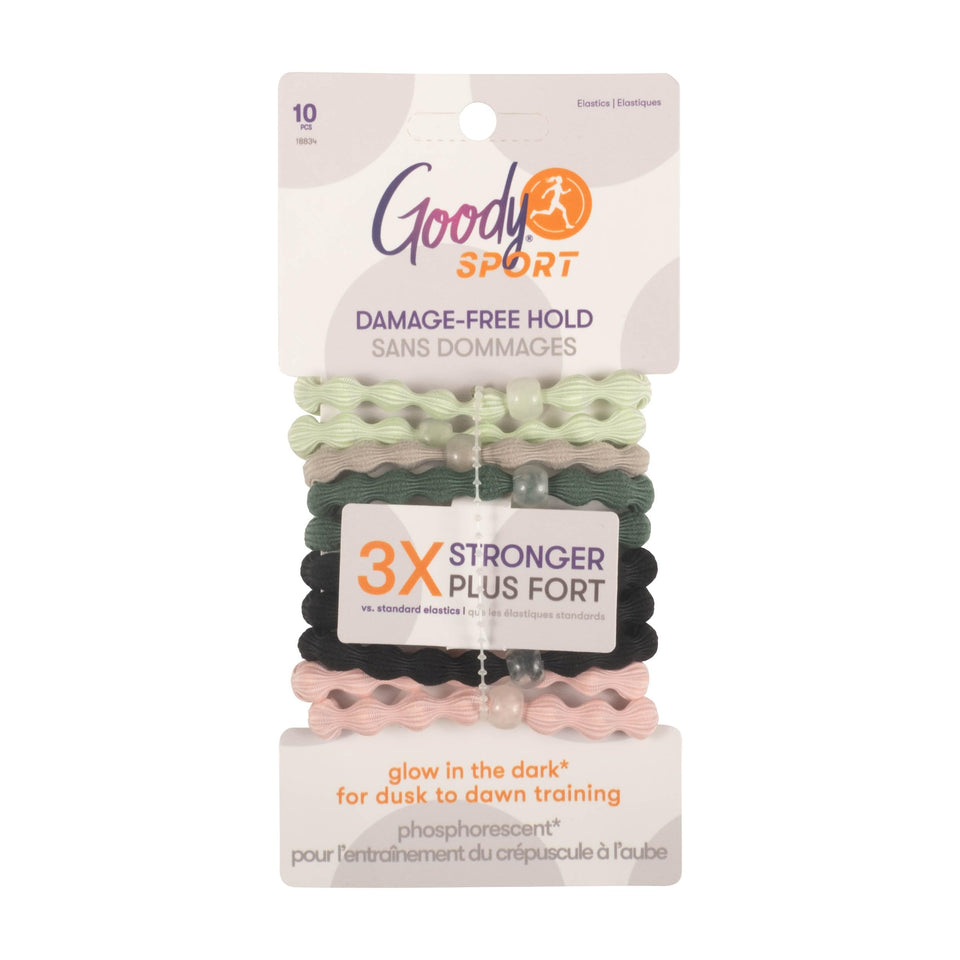 Goody front packaging showing ten glow-in-the-dark elastics and color assortment