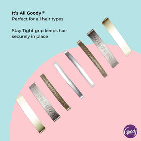 Goody barrette in use securing a half-up hairstyle for comfortable all-day hold