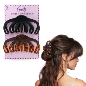 Goody large clips front view showing elegant black and tortoise finishes and polished look