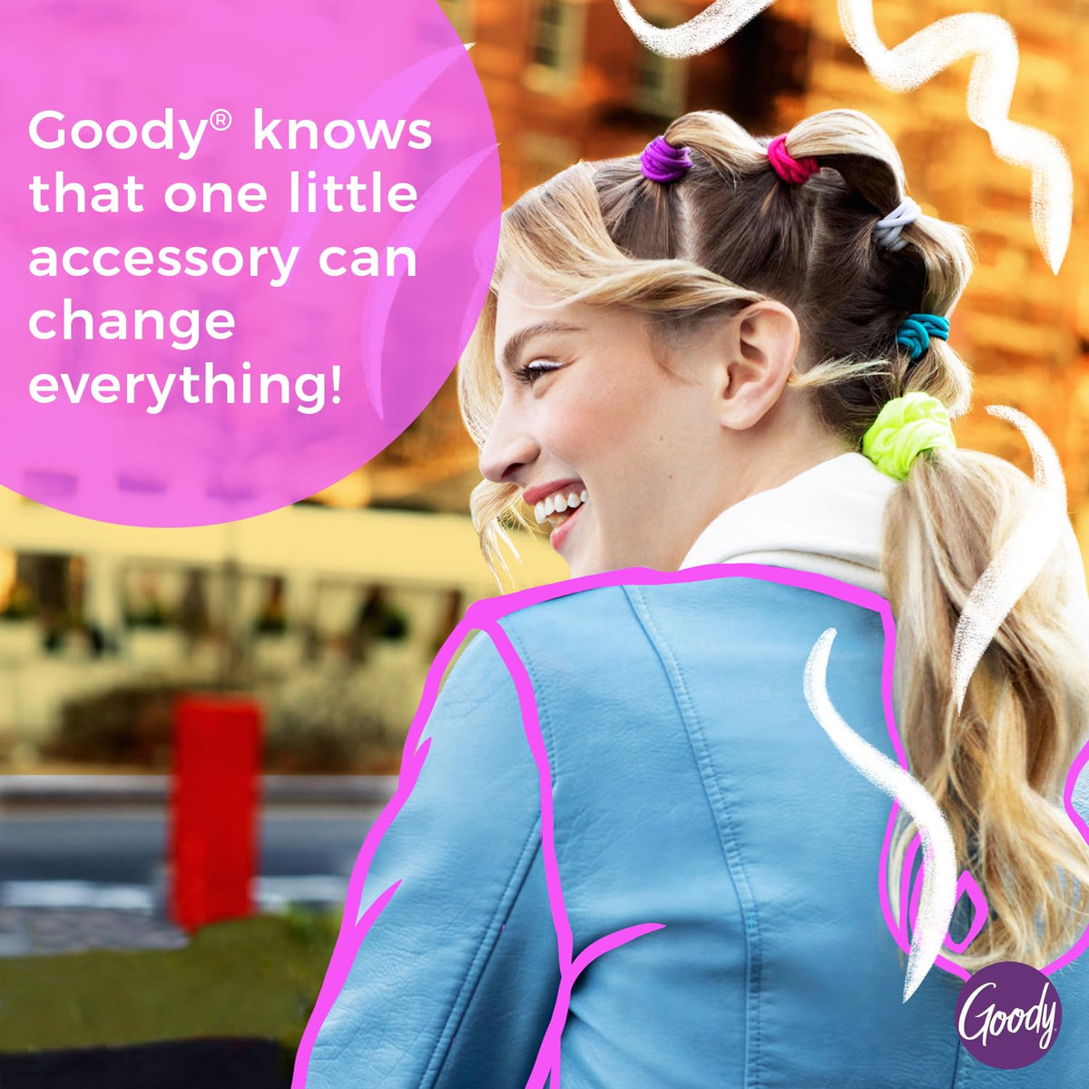 GOODY scrunchie on a desk near notebook illustrating everyday style benefit