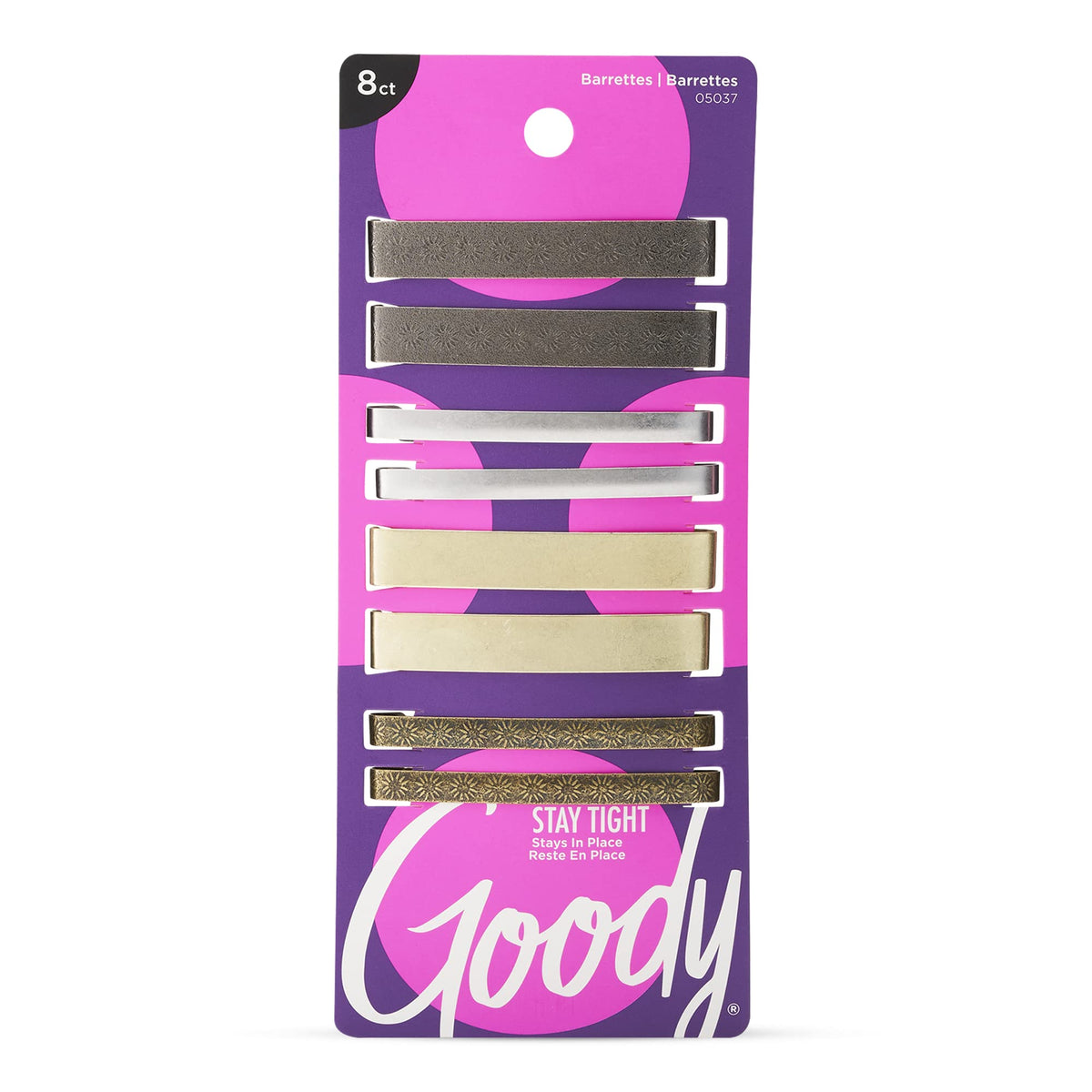 Goody metallic barrettes front packaging showing assorted colors and pack count for choice