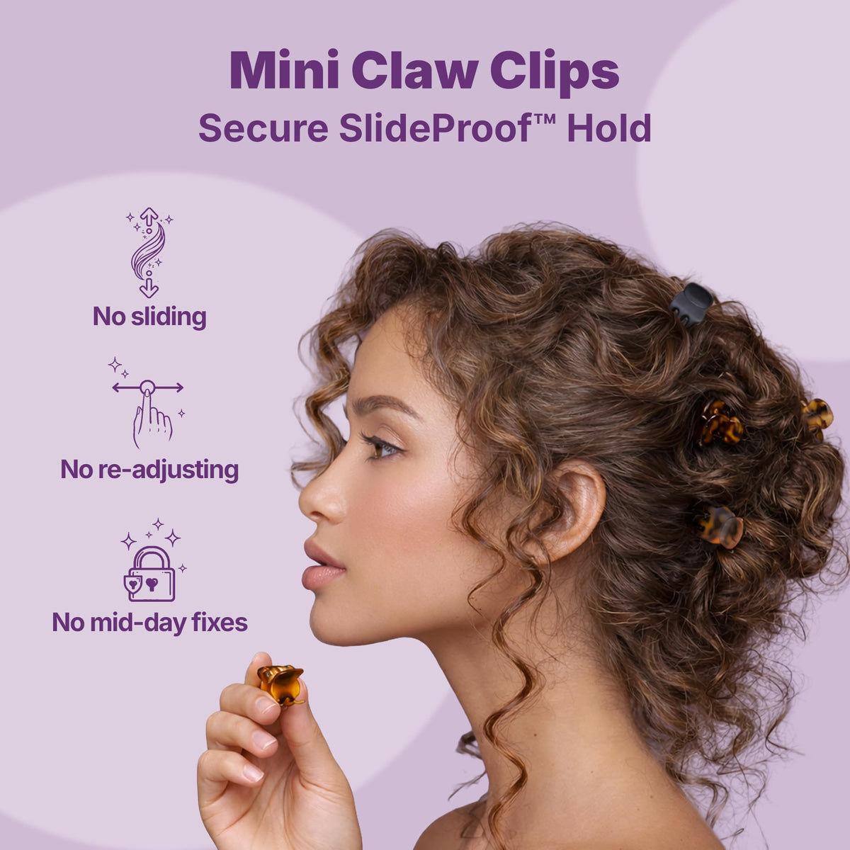 Goody close-up of clip teeth highlighting SlideProof grip for secure hold