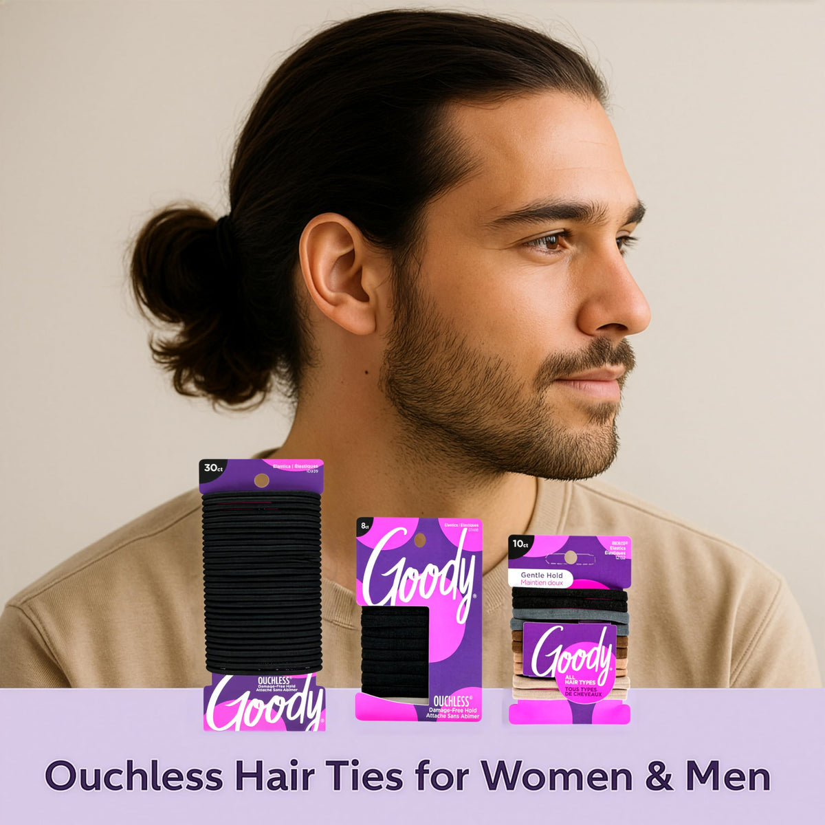 GOODY black elastic securing a ponytail for reliable hold during wear
