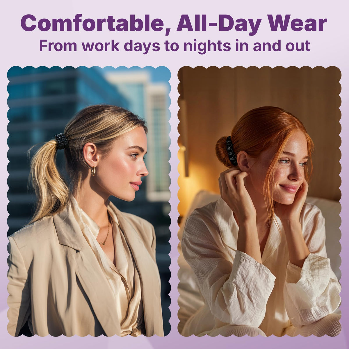 Goody scrunchie shown on pillow demonstrating overnight hair protection