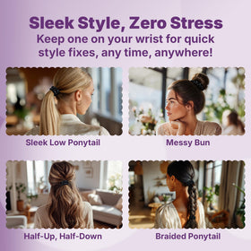 Goody scrunchies stacked to display eight-count set for styling variety