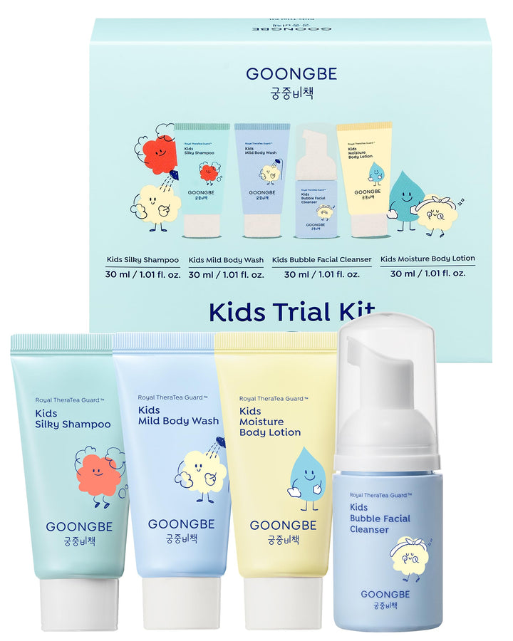 GOONGBE front packaging of travel kit showing neat TSA-ready bottles and labels