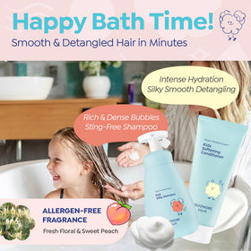 GOONGBE child having hair detangled in bath showing easier combing