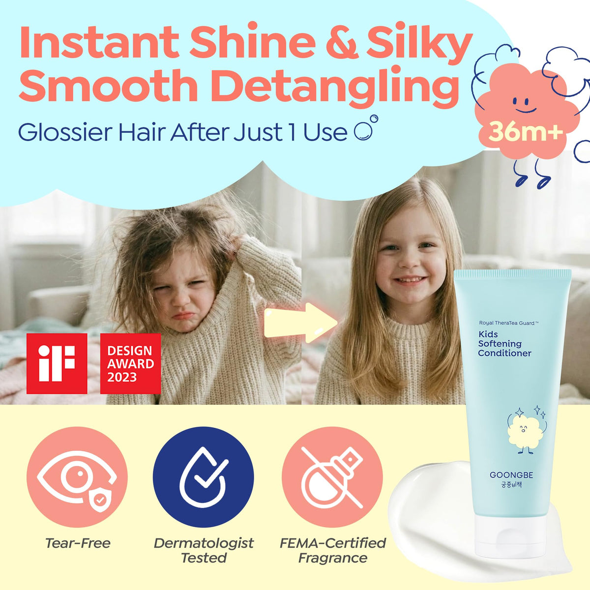 GOONGBE creamy conditioner texture poured illustrating easy slip