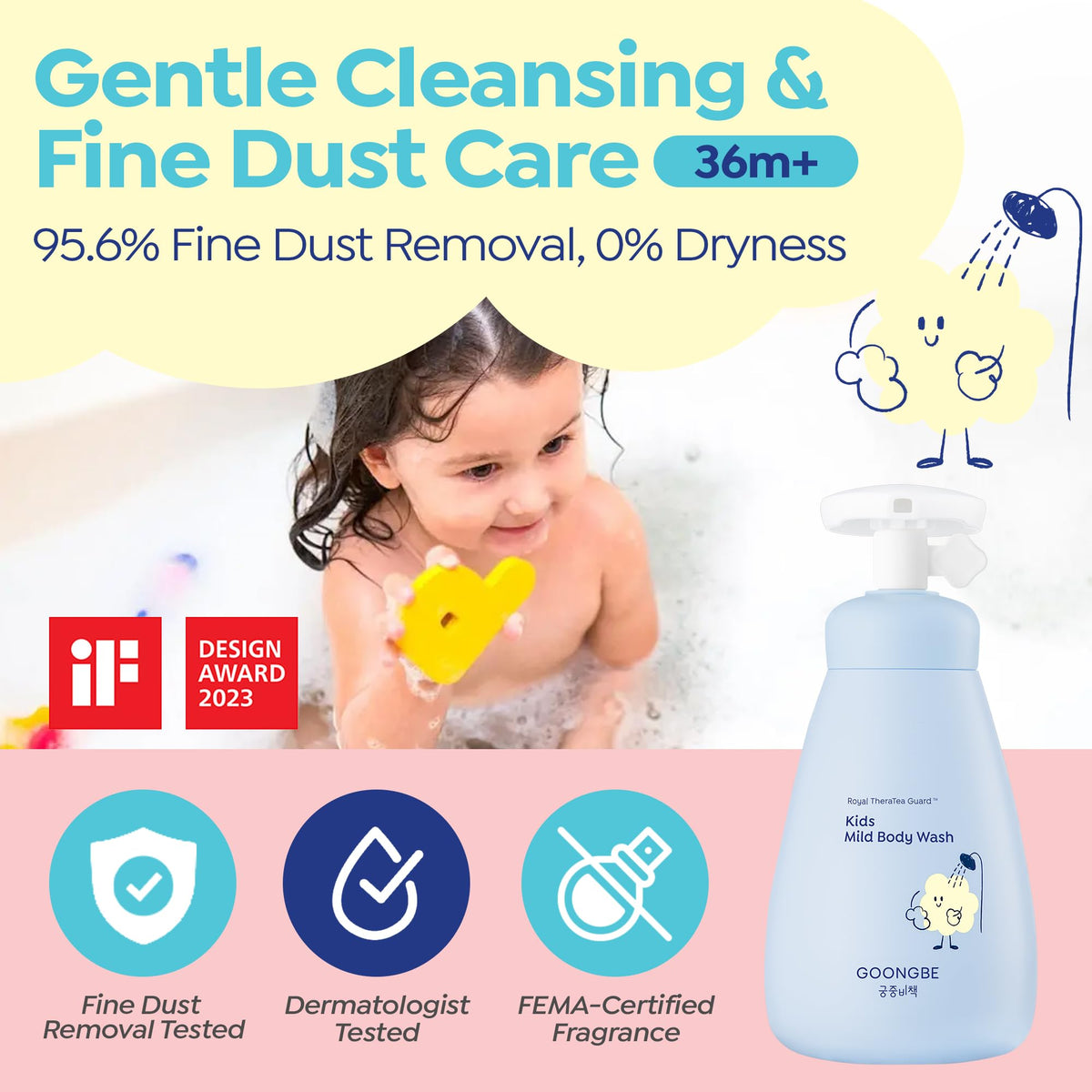 GOONGBE pump foam dispensing a soft cloud, encouraging independent washing