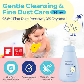 GOONGBE pump foam dispensing a soft cloud, encouraging independent washing
